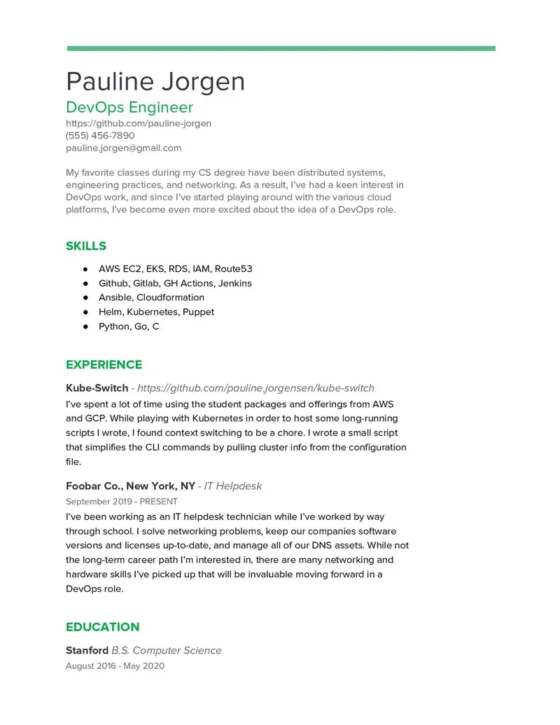 DevOps Resume Sample - CS Student